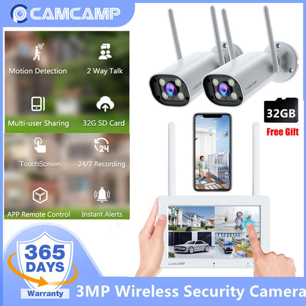CAMCAMP 3PCS 3MP Wireless Security Camera System with 7\