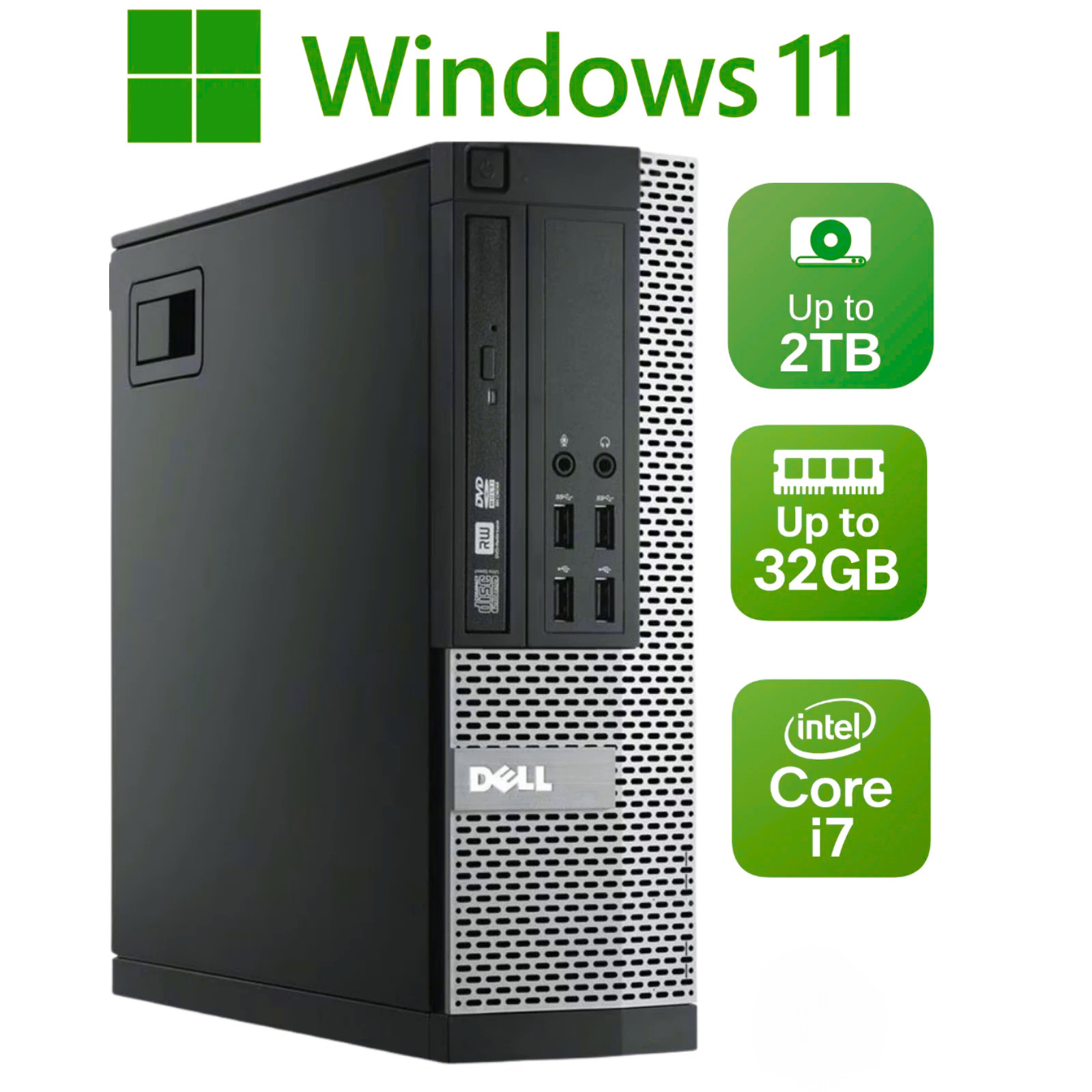Dell Desktop Tower | Intel i7 | 32GB Memory | 2TB SSD+HDD | Windows 11/10 Pro