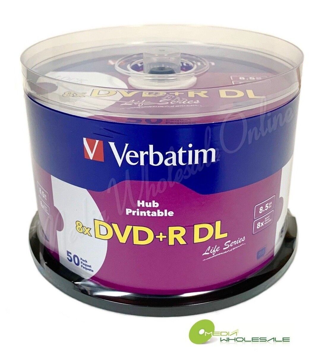 VERBATIM 8X Blank DVD+R DL Dual Double Layer 8.5GB 50pk White Inkjet Printable 