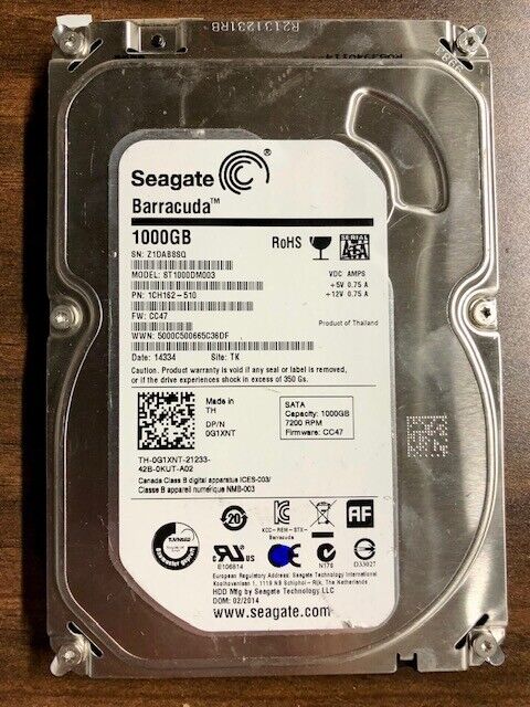 1TB HARD DRIVES - MIXED BRANDS - WIPED AND TESTED W/ HD SENTINEL (6A3)