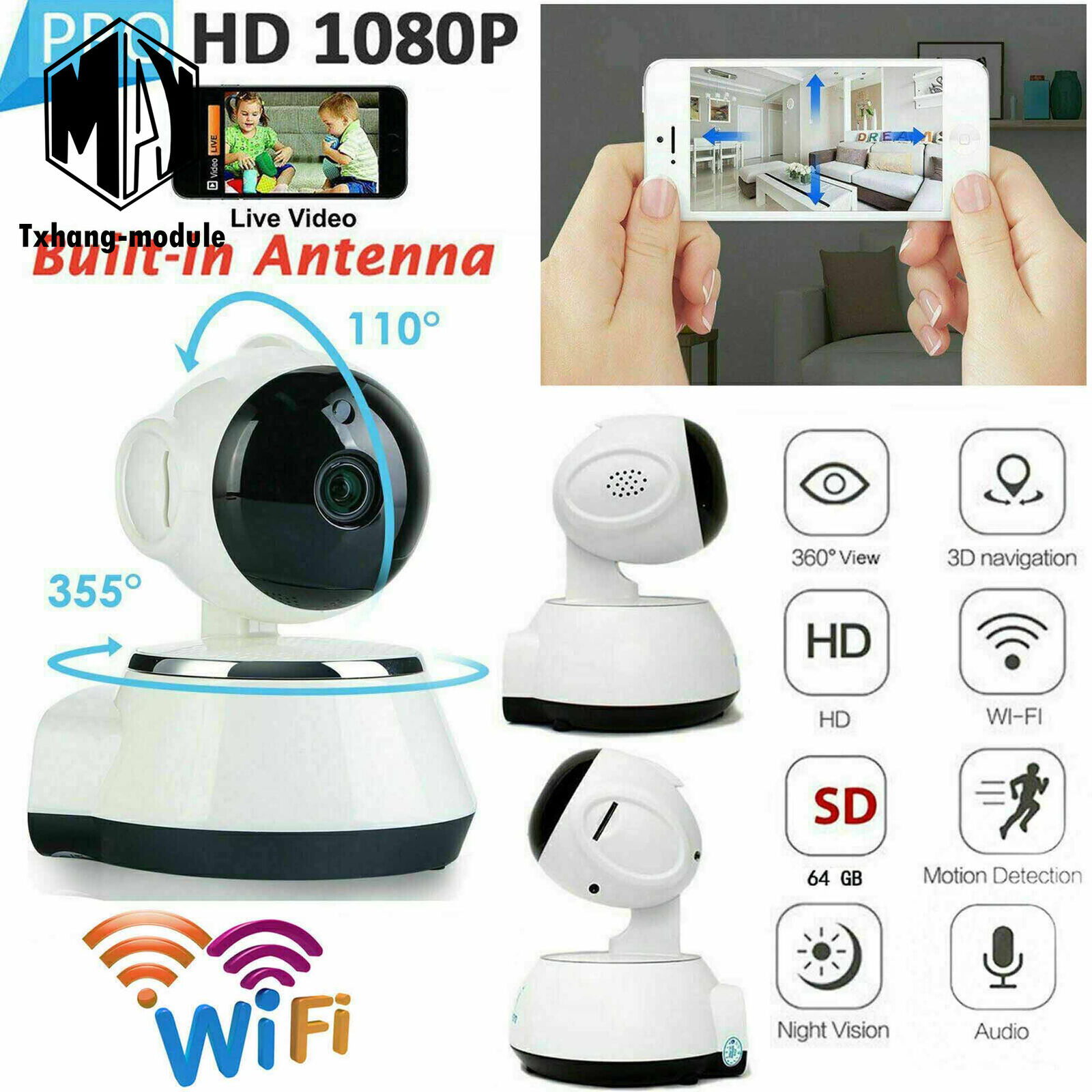 HD 1080P Wireless Camera IP Security Wifi Indoor CCTV Home Smart Monitor A2TM