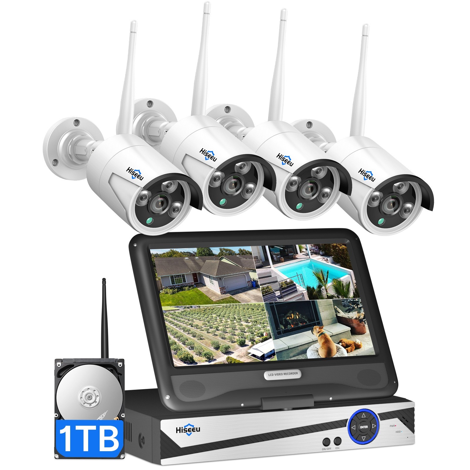 Used Hiseeu Security Camera System, 10'' Monitor, 1TB HDD, 10CH NVR, 4PCS Camera Used Hiseeu Security Camera System, 10'' Monitor, 1TB HDD, 10CH NVR, 4PCS Camera