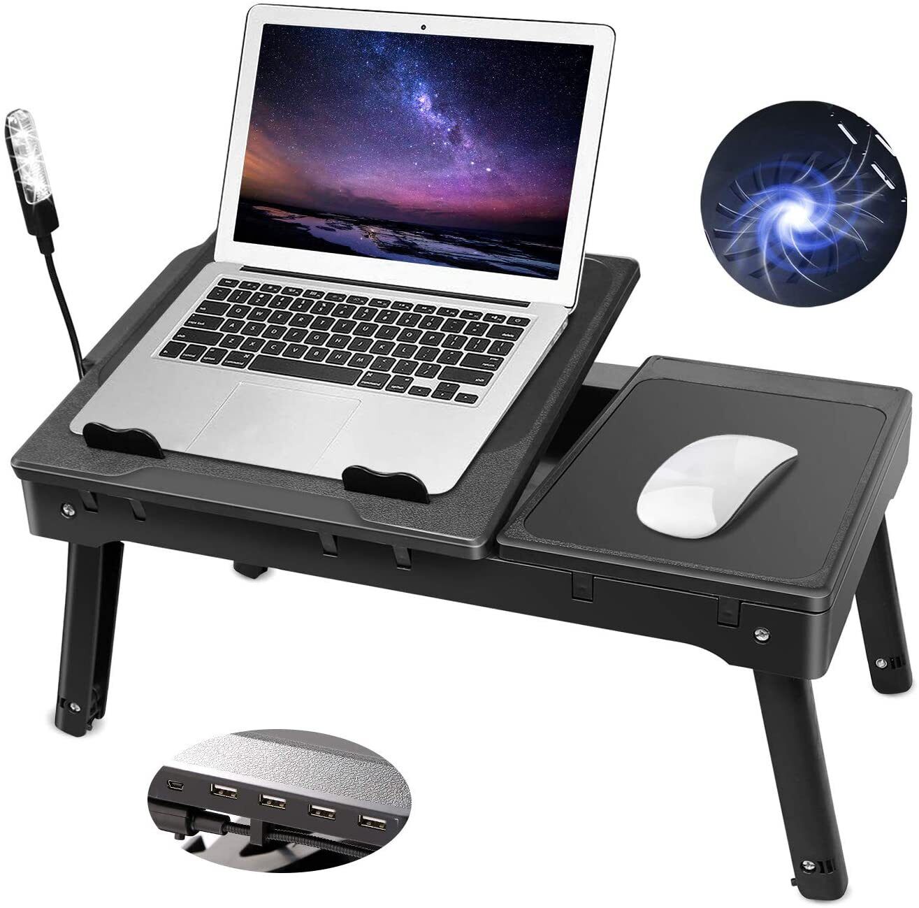 Foldable Laptop Table Tray Desk Tablet Desk Stand Bed Sofa Couch W/Cooling Fan