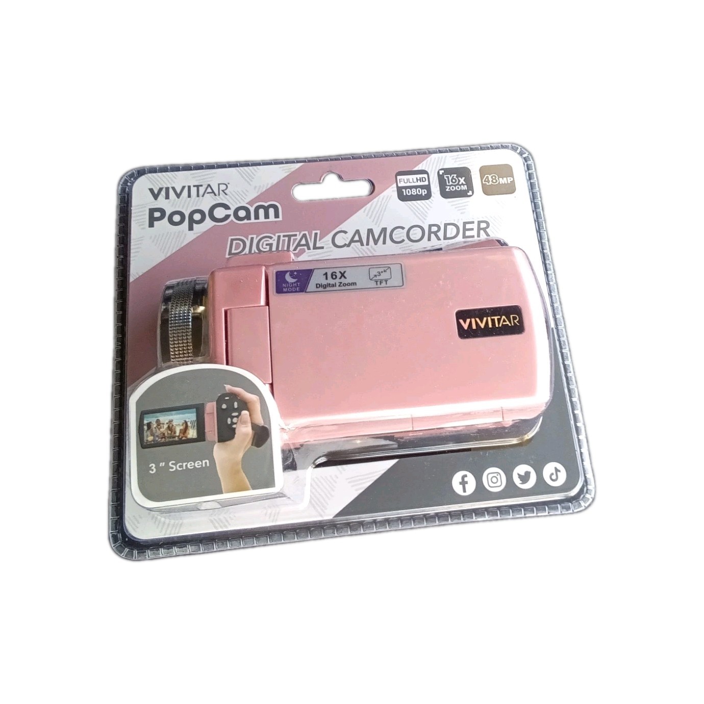 Vivitar  DVRE507-PNK PopCam Digital Camcorder, 48MP, Full HD 1080p Video Camera