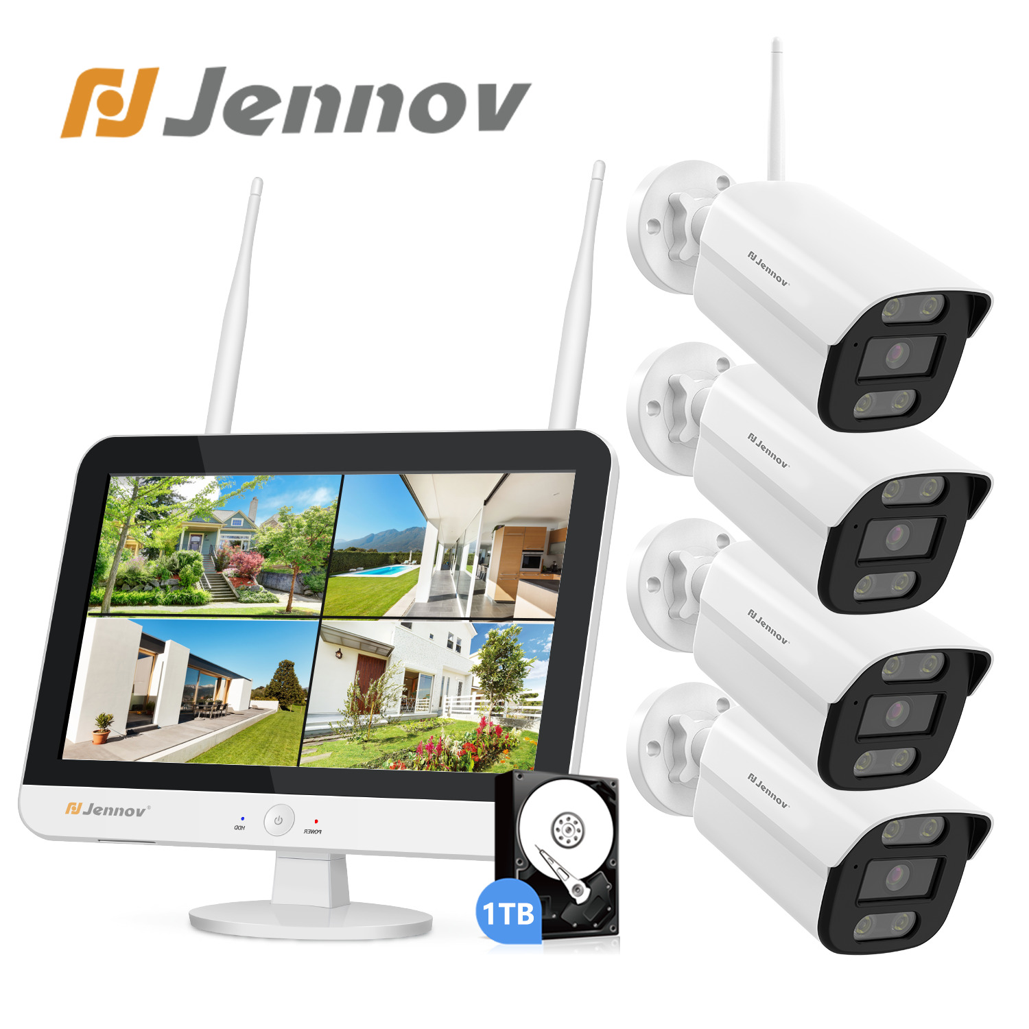 Jennov Wireless Security Camera System 5MP WiFi Color Night Vision 1TB NVR Kit