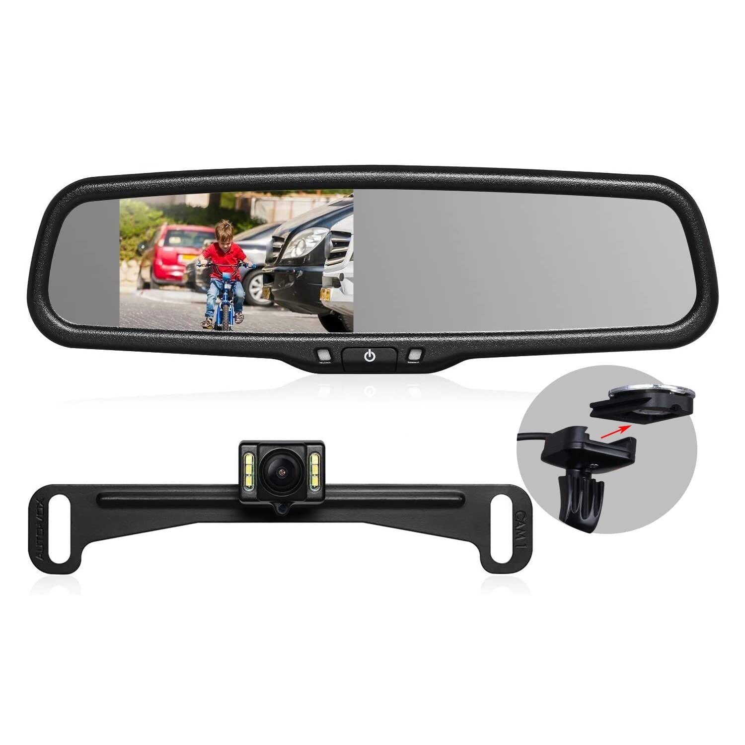 Rear View Mirror Camera with 4.3” Monitor, Super Night Vision OEM Backup Came...
