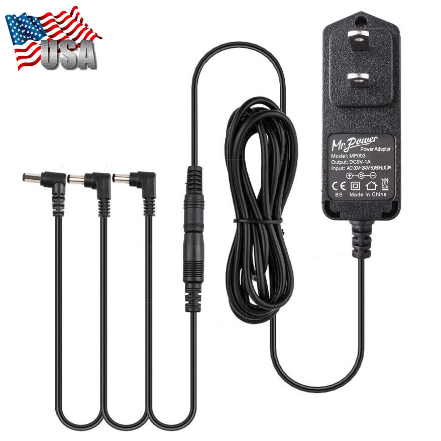 Guitar Pedal Power Supply Adapter US 9V 1A & 3 Way Splitter Cables for Boss JOYO