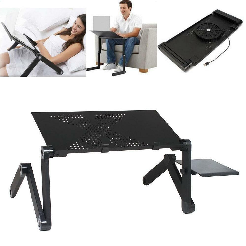 Adjustable Folding 360°Notebook Laptop Desk Table Stand Bed Tray + Cooling Fan