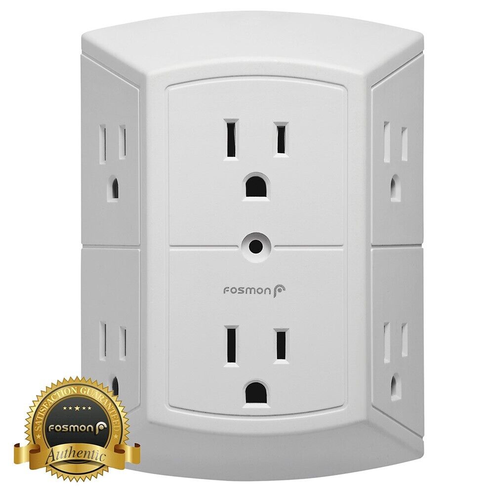 [ETL Listed] 3 Sided 6 Outlet Grounded Indoor Wall Tap Adapter AC Plug Extender
