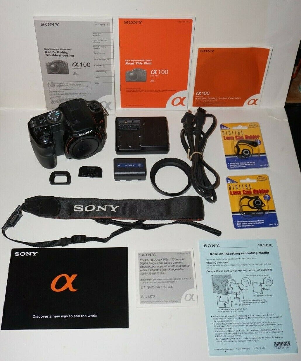 Sony Alpha a100 10.2MP Digital SLR DSLR Camera Damaged & Accessories