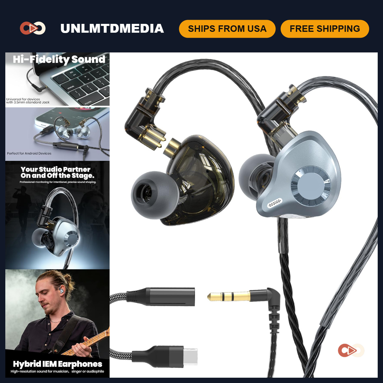 HiFi In-Ear Monitor Headphones, Wired IEM for Musicians & Singers, Studio Qualit