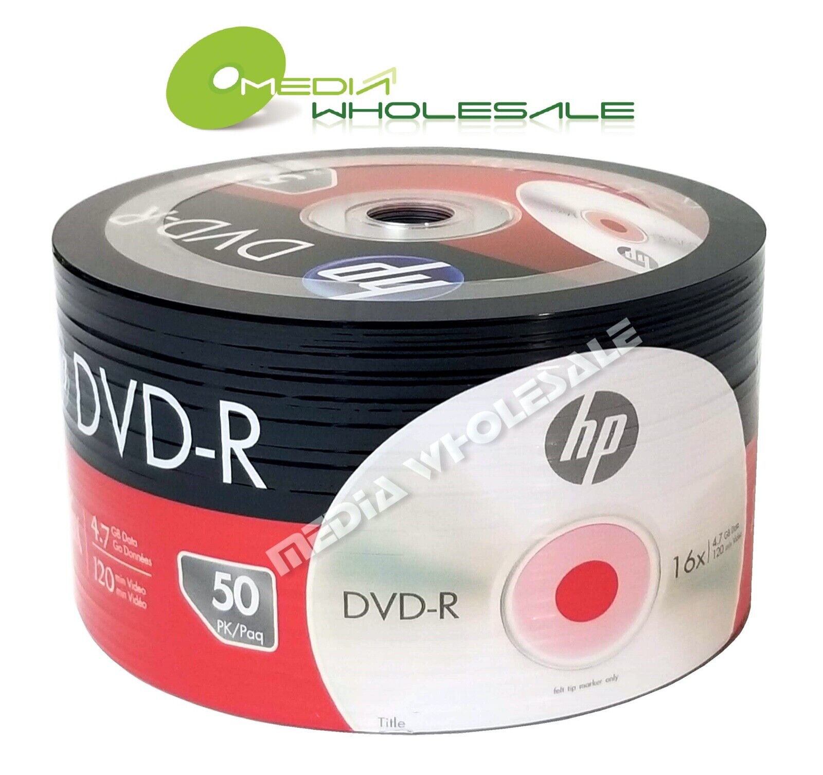 50 HP Blank 16X DVD-R DVDR Logo Branded 4.7GB Media Disc