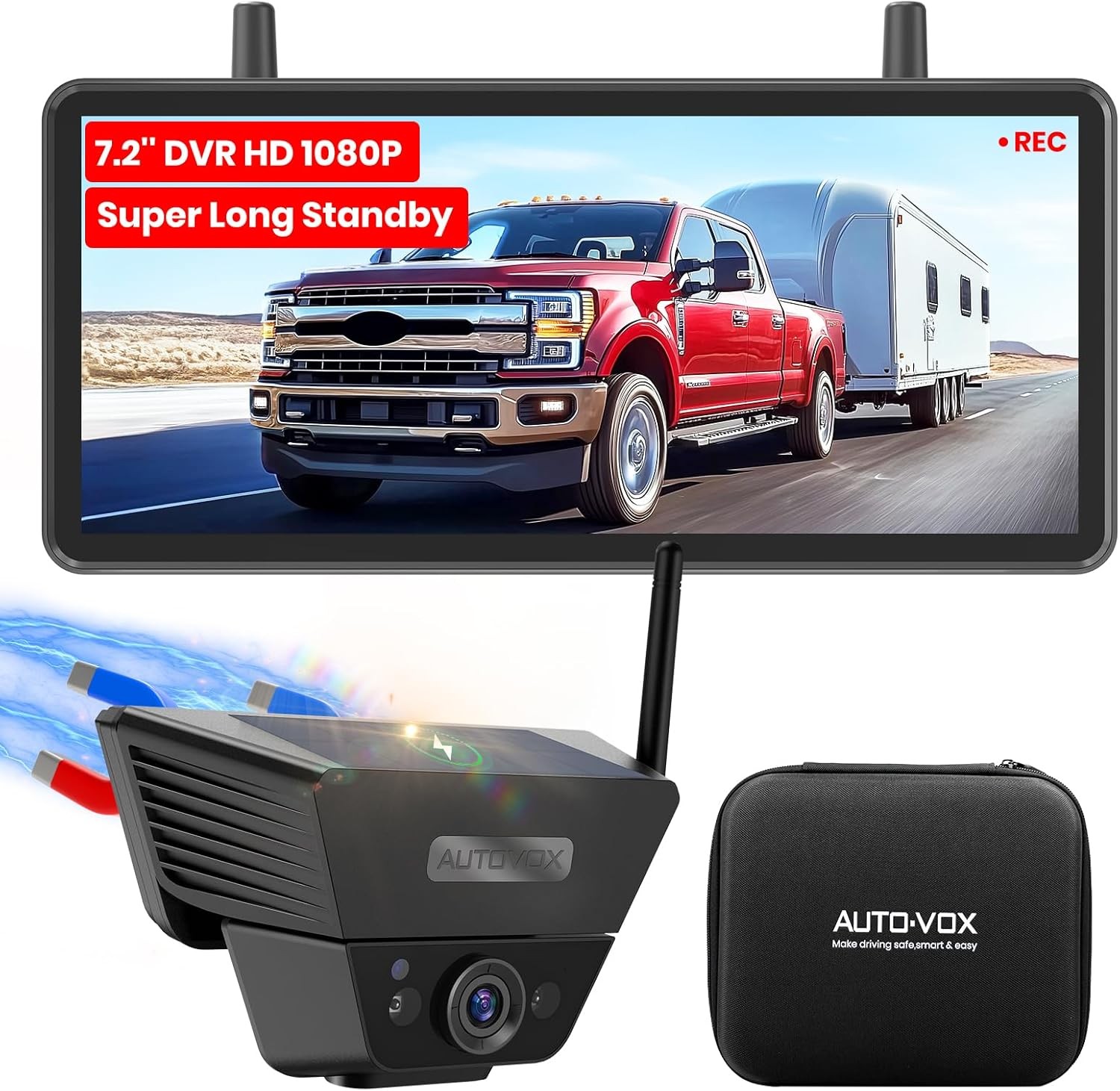 AUTO-VOX Solar5B RV Magnetic Backup Camera Loop Recording 7.2