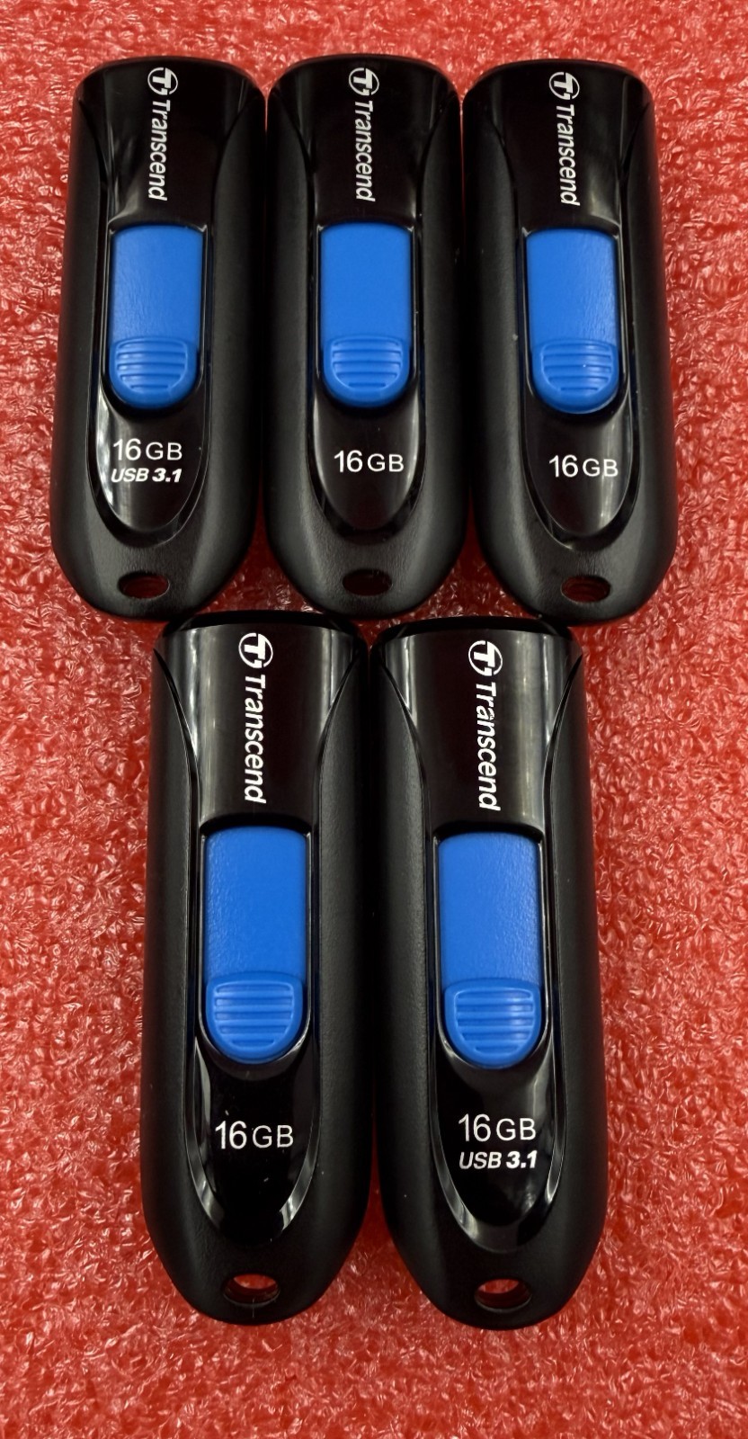 Pack of 5 Transcend 16GB each JetFlash USB 3.1 Memory Flash Thumb Drive Storage. Pack of 5 Transcend 16GB each JetFlash USB 3.1 Memory Flash Thumb Drive Storage.
