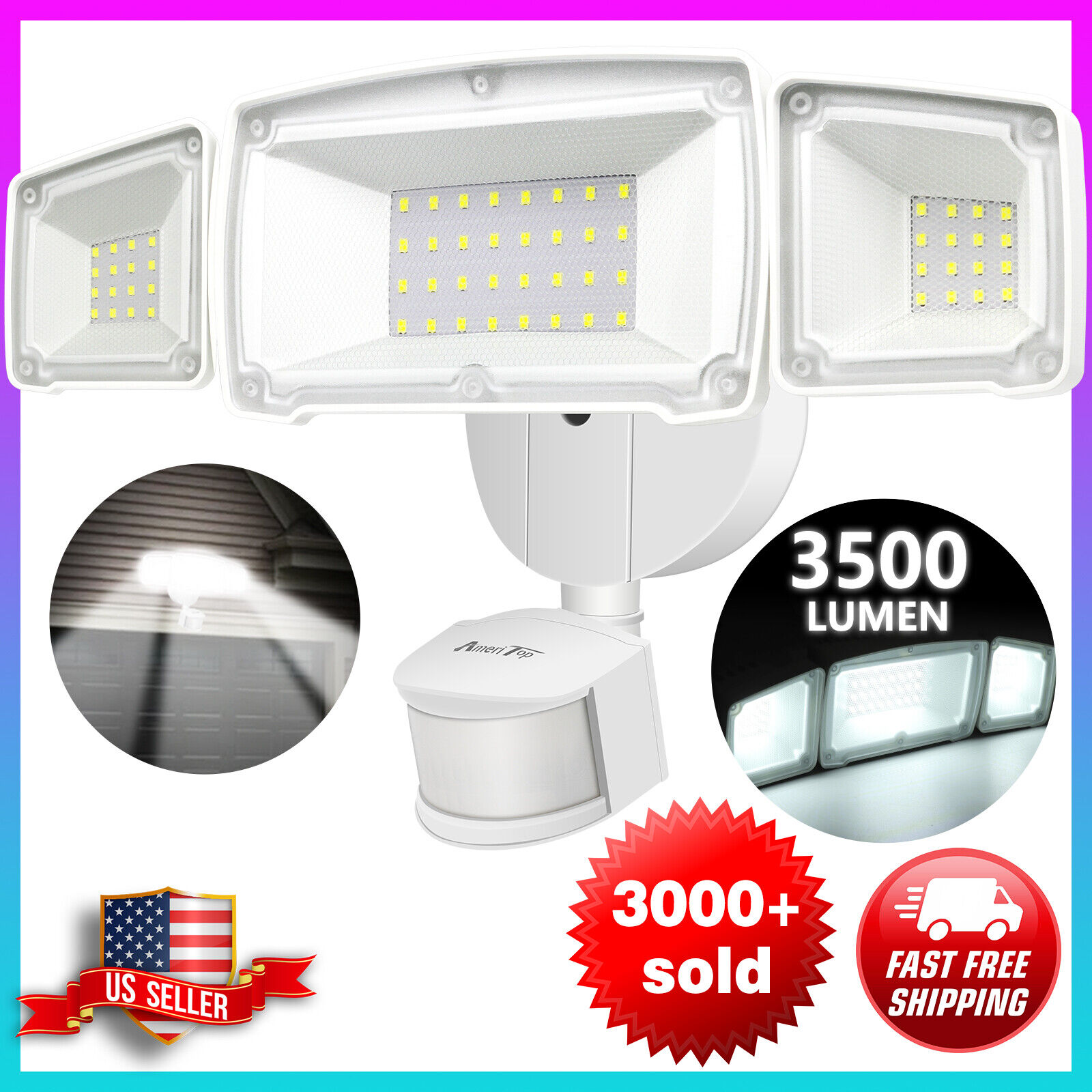 Motion Sensor Outdoor LED Security Flood Lights 35W Ultra Bright 3500LM White AC