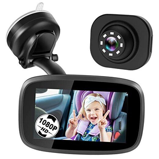 1080P Baby Car Mirror, Shybaby 4.3'' Baby Car Camera Monitor 170° Wide Black