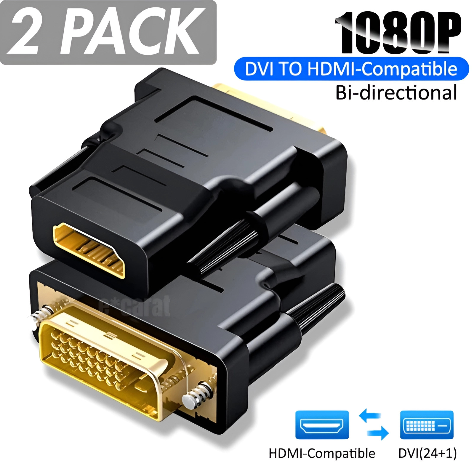 2-Pack DVI-D Male to HDMI Female Adapter for HDTV PC Monitor Projector Blu-ray