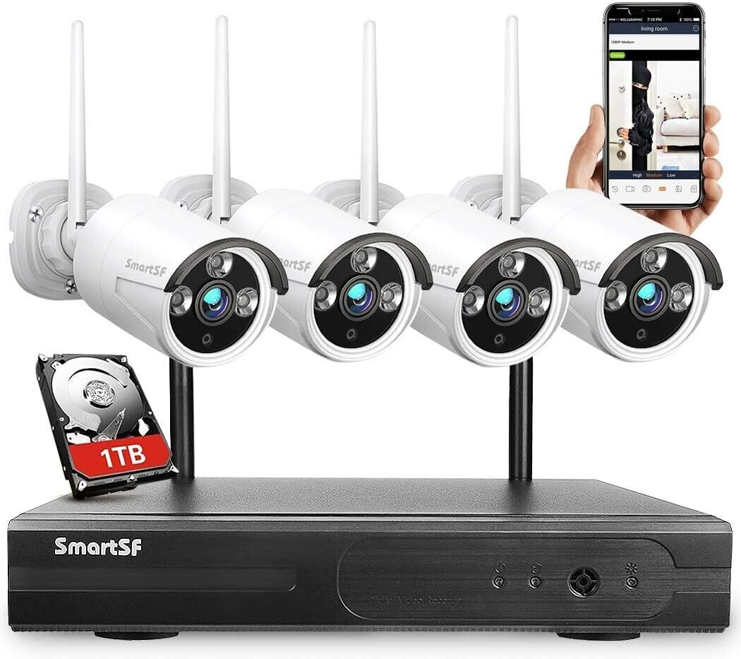 SmartSF 8CH 1080P Outdoor Wireless Security Camera System WIFI CCTV Audio NVRkit
