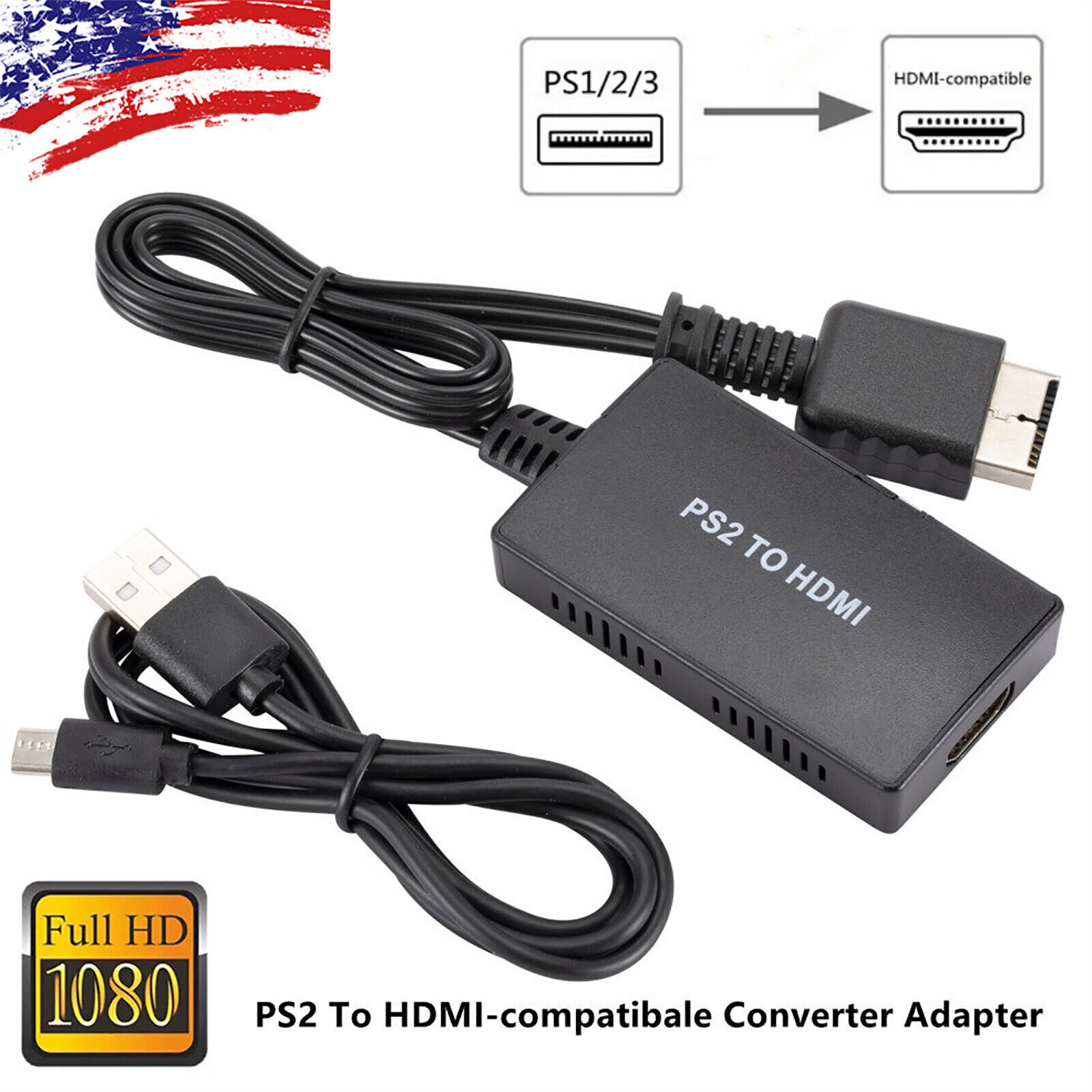 PS2 to HDMI Converter Video Adapter For PlayStation 1/2/3 1080P HDTV Monitor