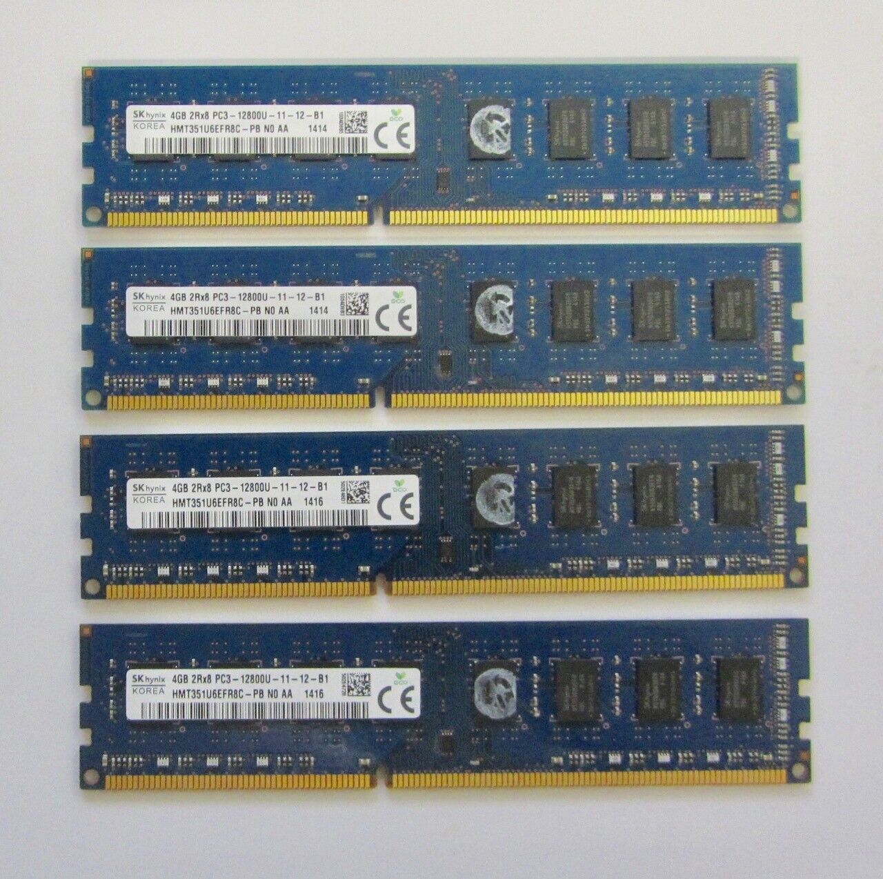 Hynix 16GB(4x4GB) PC3-12800U 1600MHz DDR3 SDRAM Desktop Memory HMT351U6EFR8C-PB