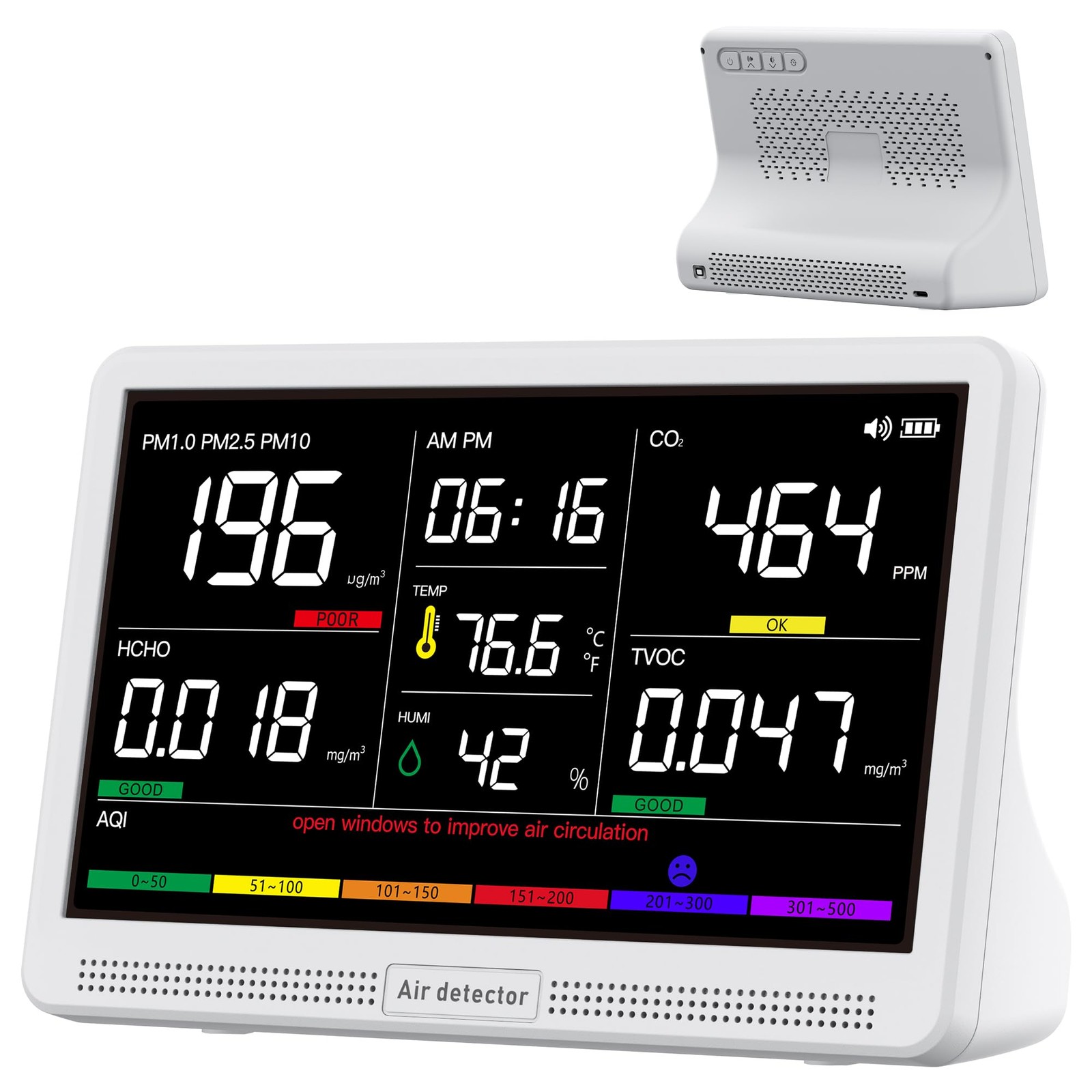 16-in-1 Indoor Air Quality Monitor CO2 PM2.5 HCHO TVOC 7 in. HD 16-in-1 Indoor Air Quality Monitor CO2 PM2.5 HCHO TVOC 7 in. HD