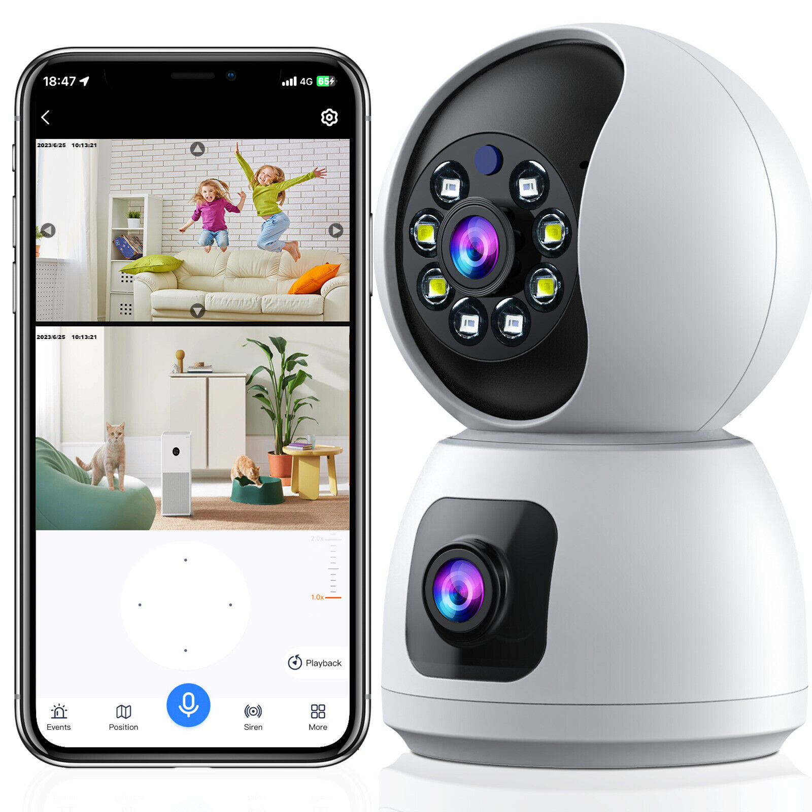 2MP+2MP HD Camera Indoor PTZ Wireless WiFi Security IP Cam Baby Pet Monitor