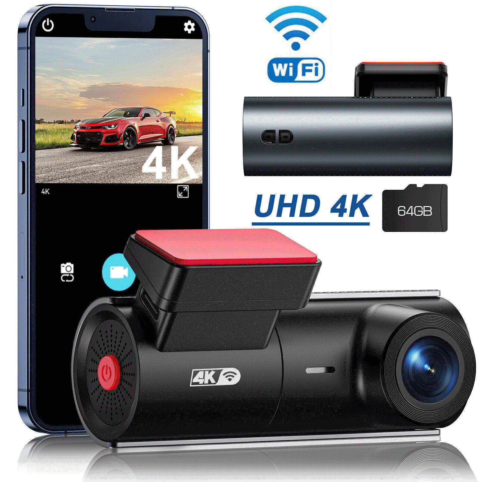 4K Ultra HD Dash Cam Wifi Car Camera Parking Monitor Night Vision Type-C + 64G
