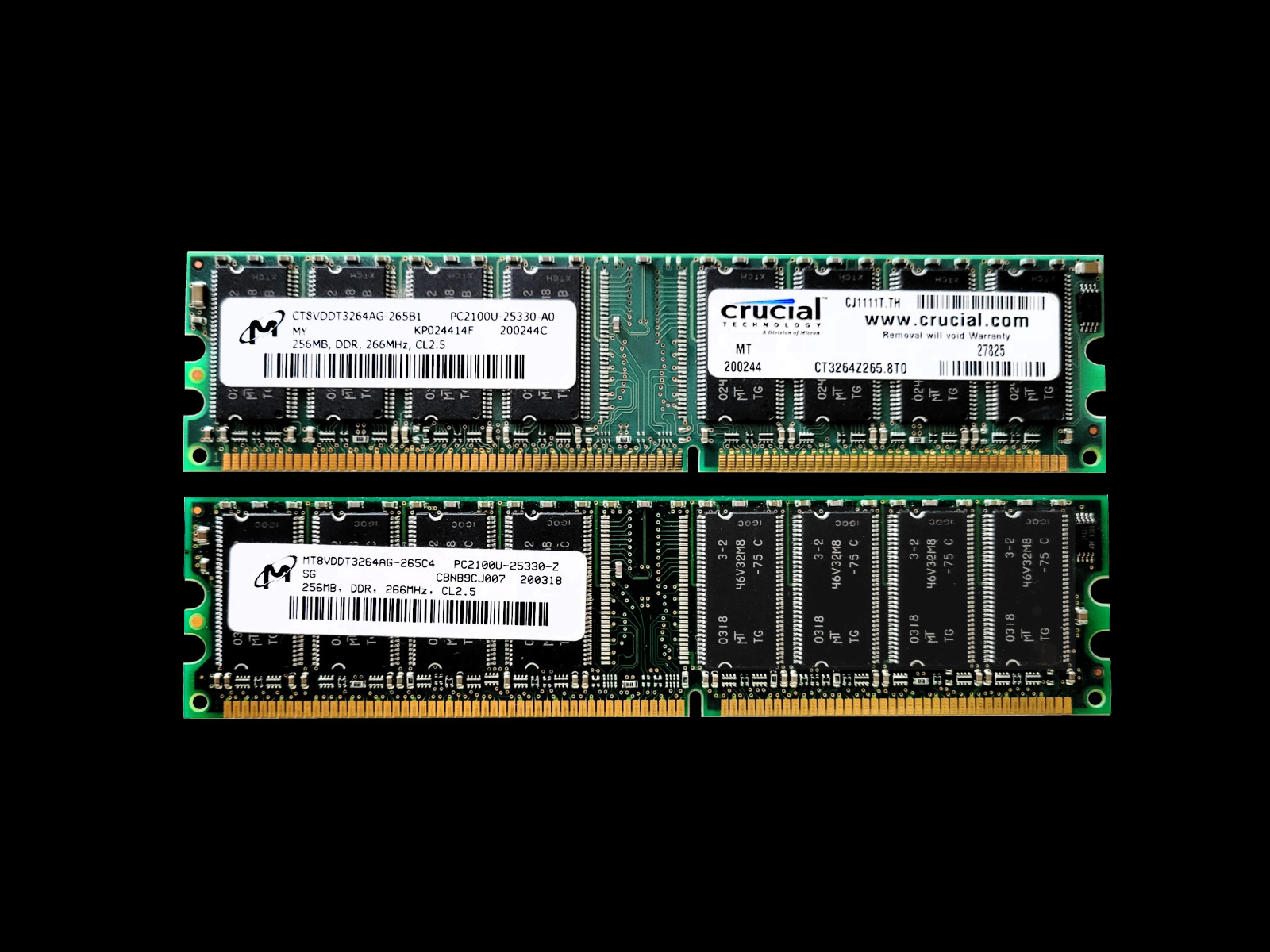 Micron 512MB 2x256MB Memory Modules DDR-266MHz PC2100U CL2.5 Non-ECC DIMM RAM