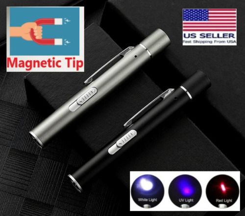 SUPER LASER POINTER USB Magnetic Rechargeable ~ Silver ~ Cat Red UV Flashlight