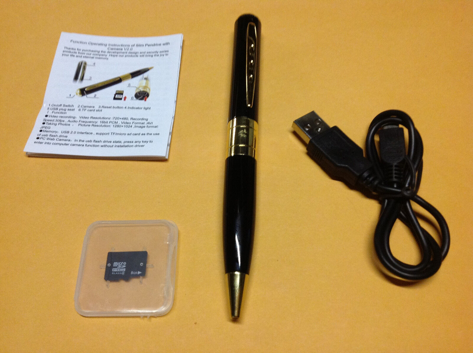 8GB Gold HD Spy Pen Camera DVR Audio Video Recorder Camcorder Mini DV 1280*960
