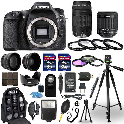 Canon EOS 80D Camera + 18-55mm stm + 75-300mm + 30 Piece Accessory Bundle