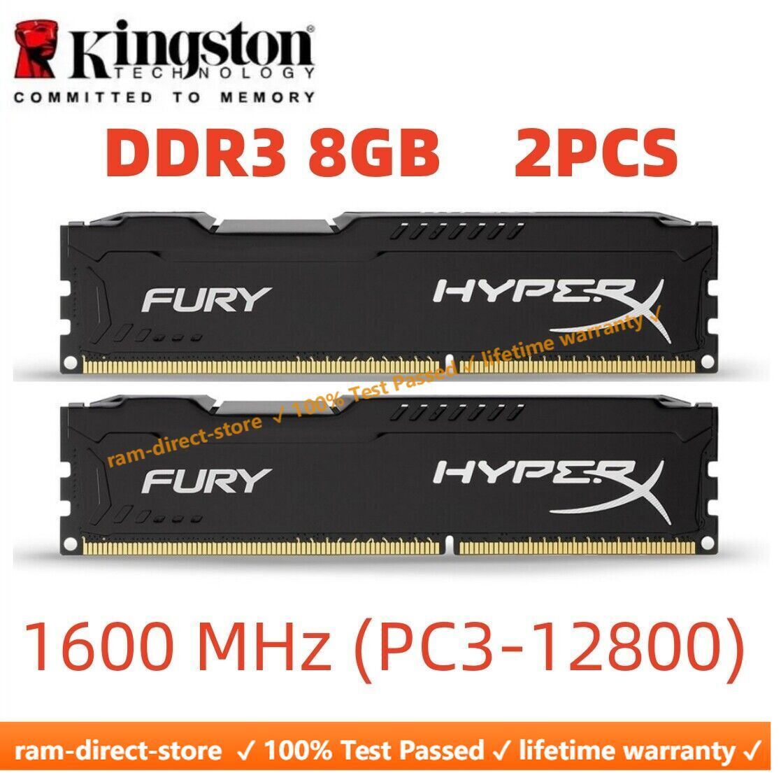 HyperX FURY DDR3 16GB 2x 8GB 1600 MHz PC3-12800 Desktop RAM Memory DIMM 240pins 