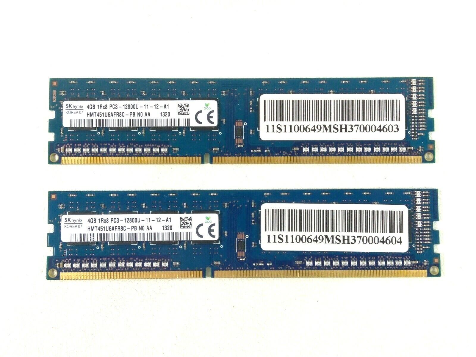 SK Hynix 8GB (2x4GB) 1Rx8 PC3-12800U 1600Mhz DDR3 Memory RAM HMT451U6AFR8C-PB
