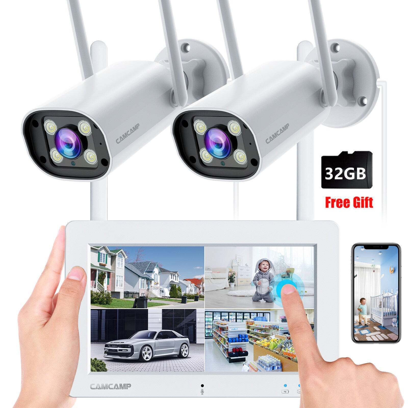 ✅2K Wireless Security Cameras System w/ Monitor Outdoor 2.4G Wifi IP Camera Cams