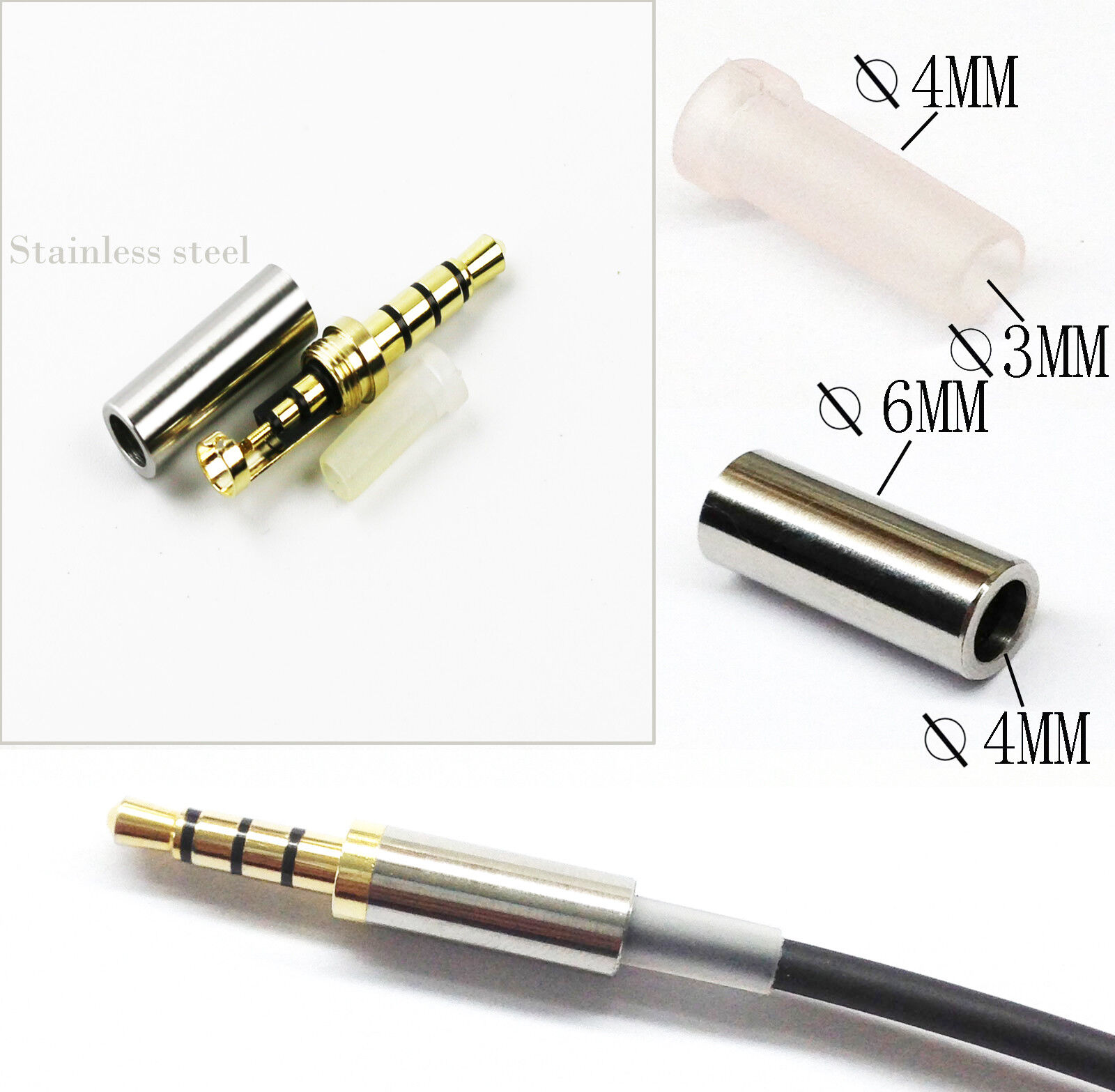 Gold 4 Pole 3.5mm Male Repair headphone Jack Plug Metal Audio Soldering & Spring