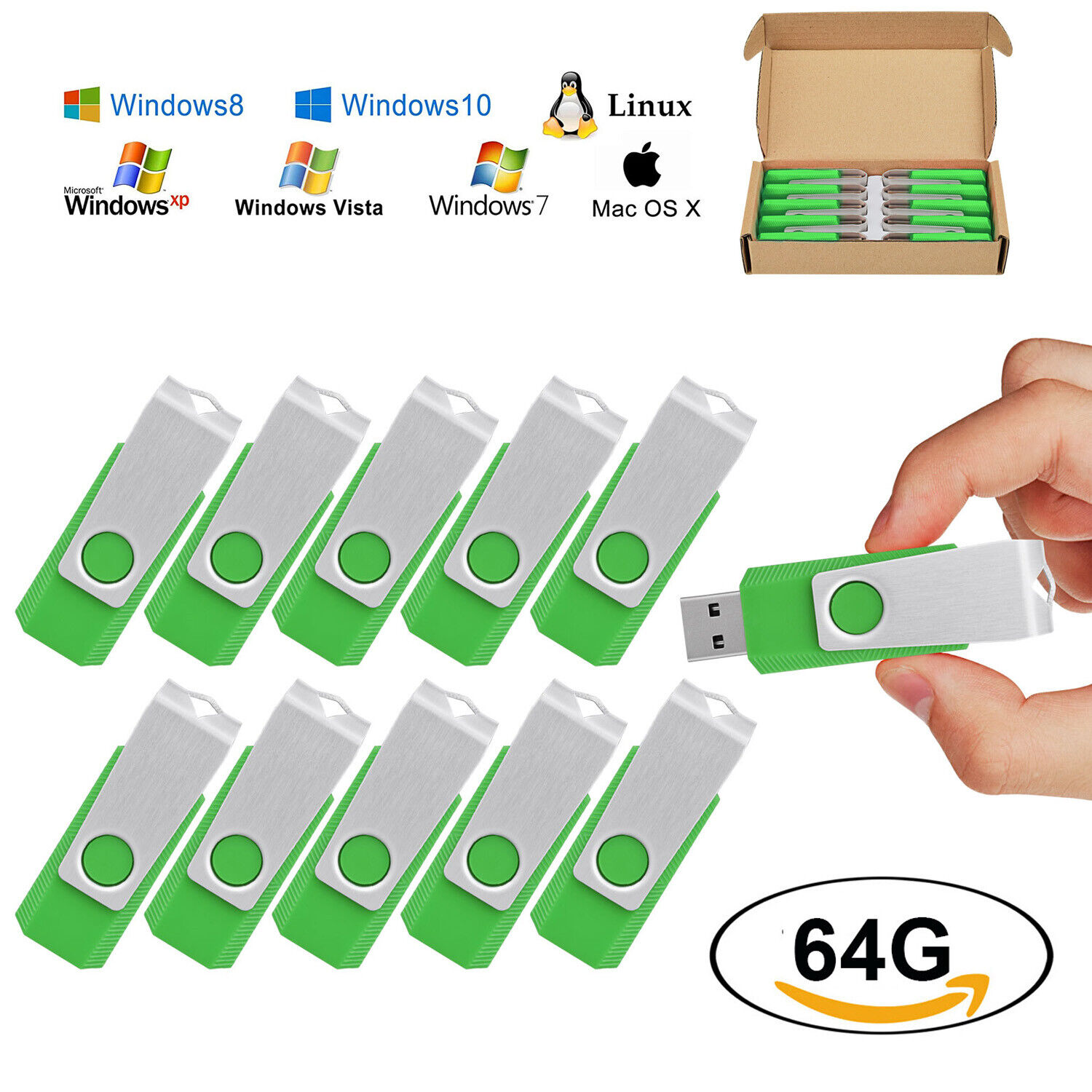 Lot 64GB Green USB Flash Drives Memory Sticks Storage Thumb Drives U Disk Memory