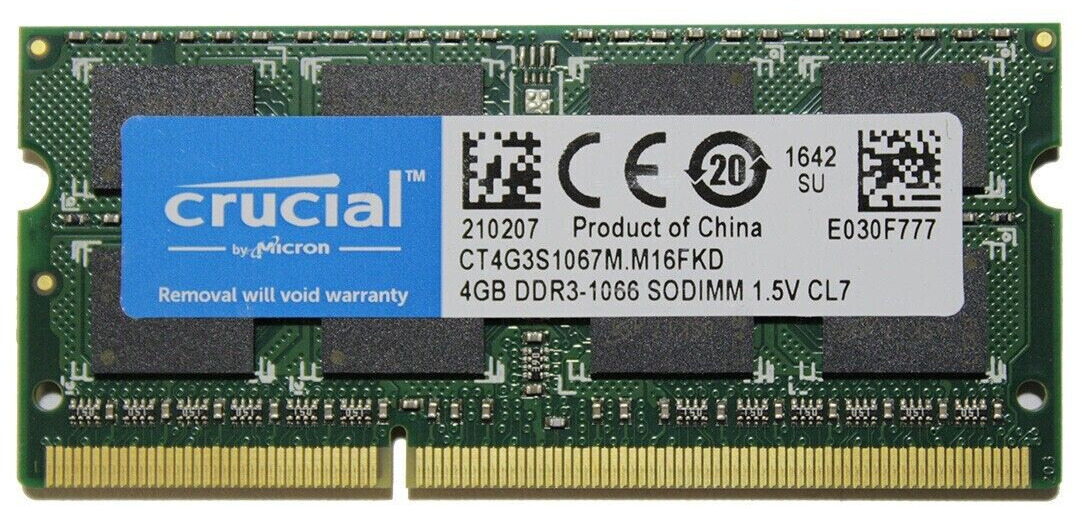 Crucial PC3-8500 4GB SO-DIMM 1066 MHz PC3-8500 DDR3 SDRAM Memory (CT4G3S1067M)