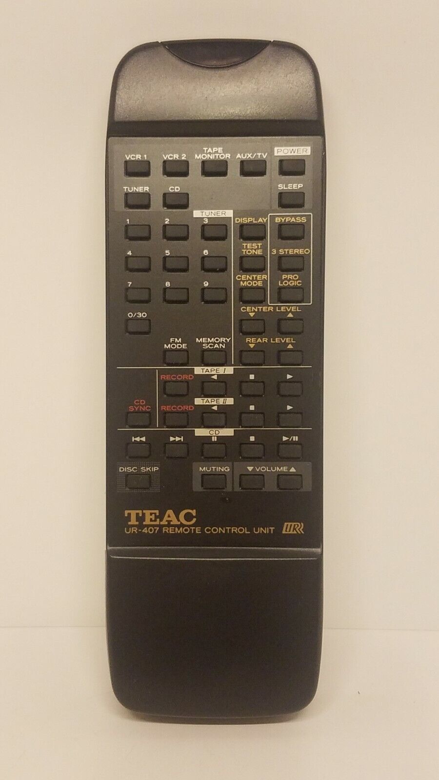 Genuine TEAC UR-407 VCR Tape Monitor Aux TV Tuner CD Remote Control Unit
