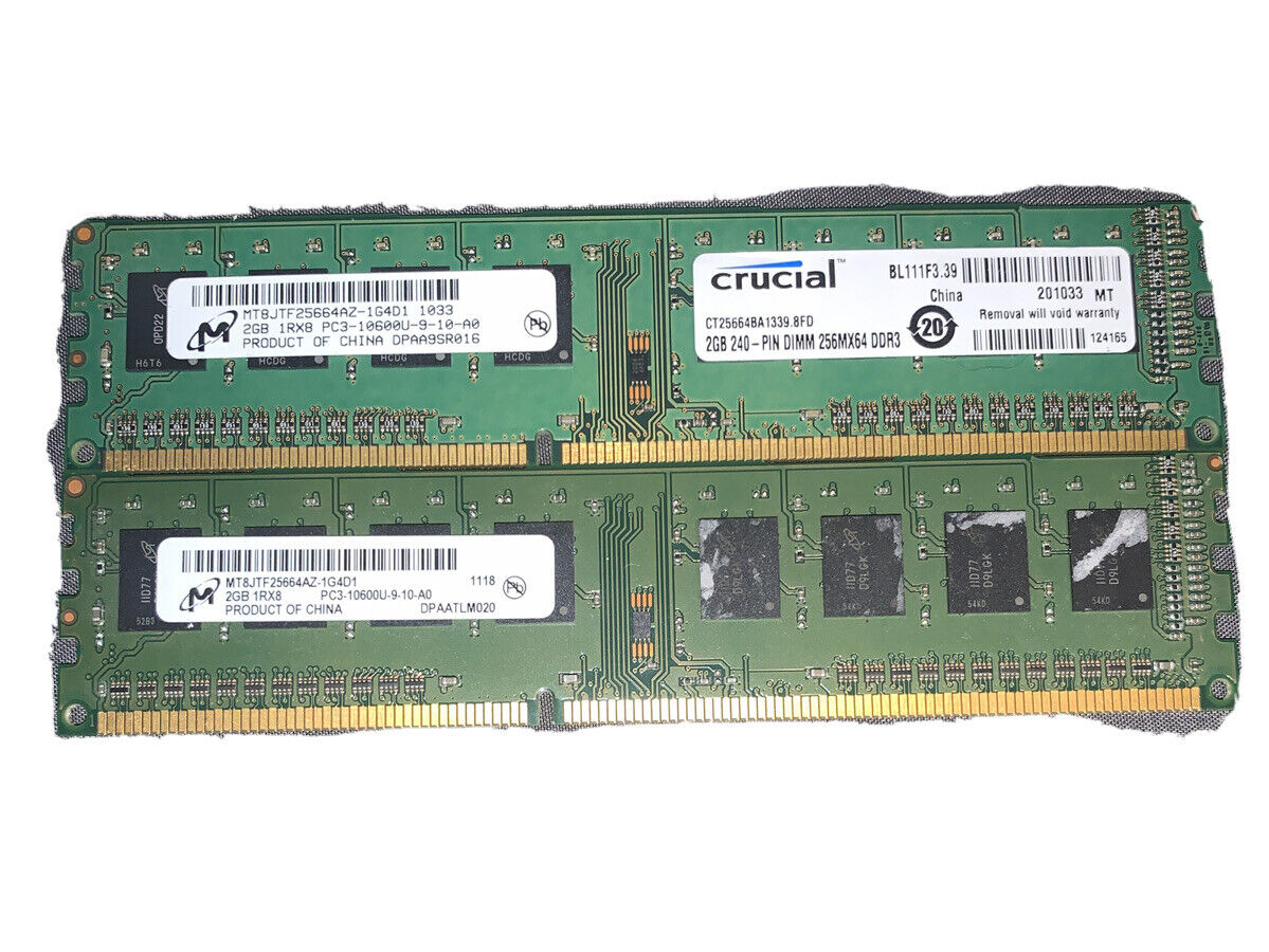 2x Crucial PC3-10600 2GB (4GB) DIMM 1333 MHz DDR3 SDRAM Memory (CT25664BA1339)