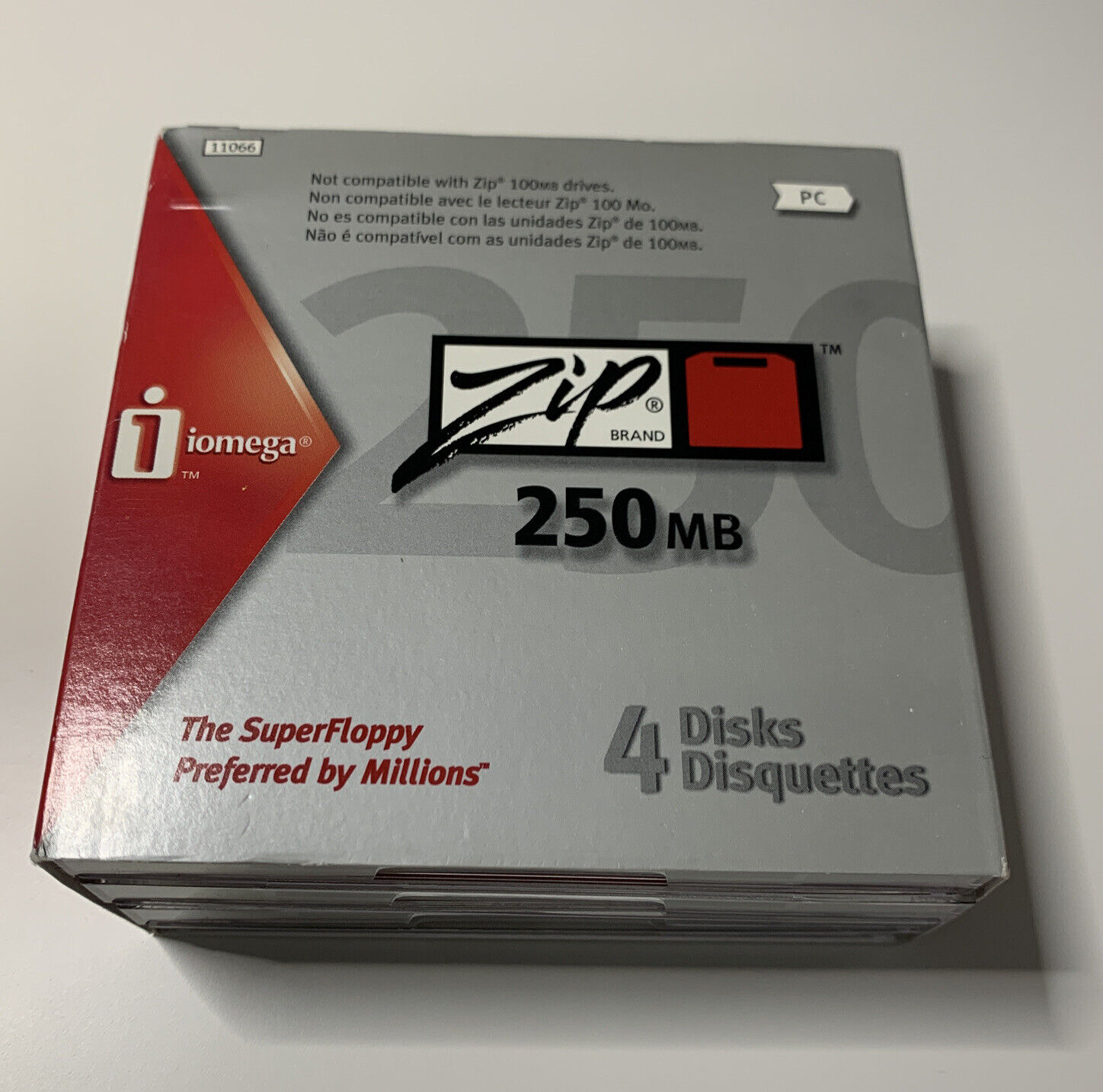 Iomega Zip 250 MB 4 Disk Pack External Storage Blank Floppy Discs Open Box