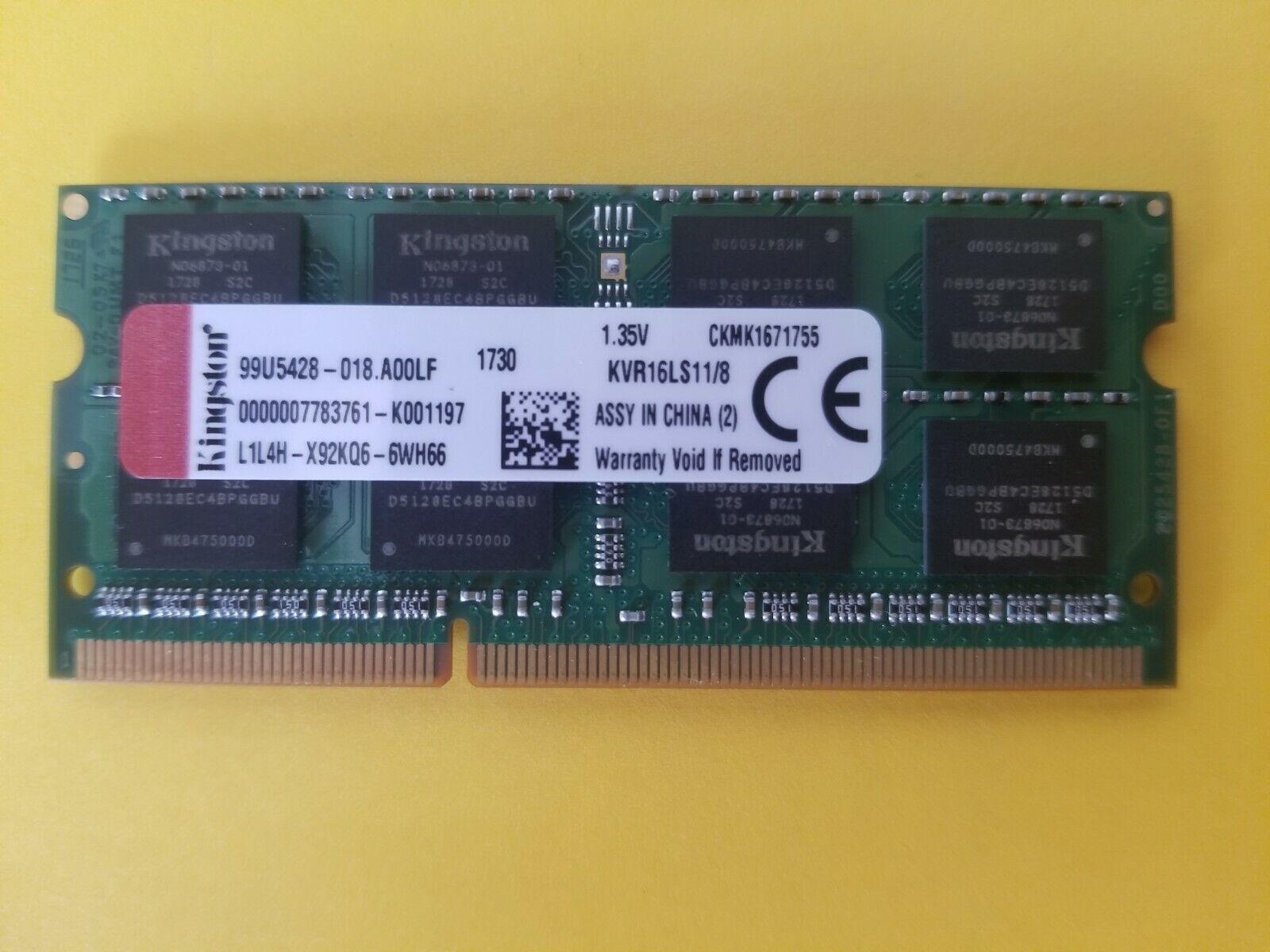 Kingston 8GB SO-DIMM 1600MHz DDR3L 204-pin SDRAM Memory KVR16LS11/8  TESTED 