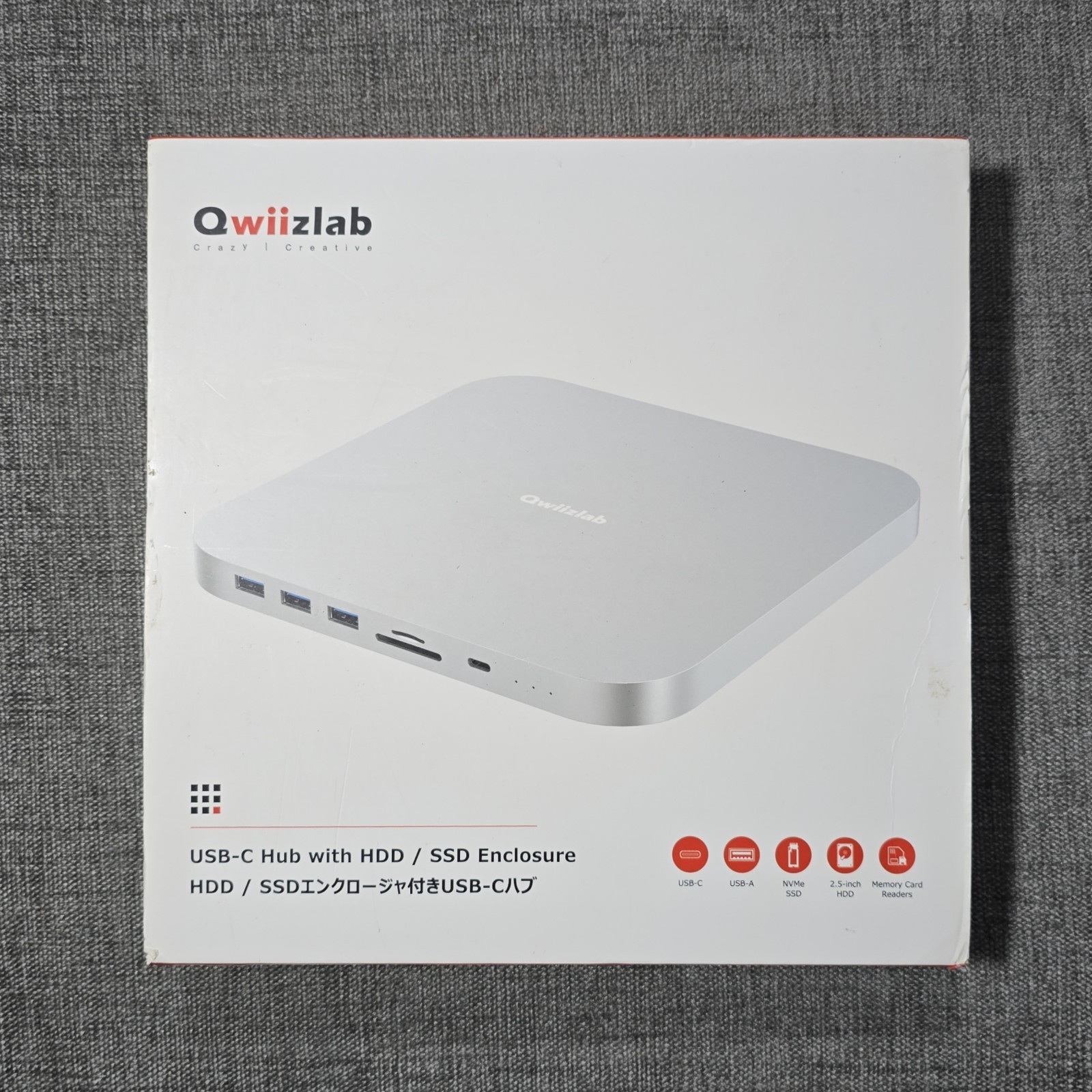 Qwiizlab UH25 Pro USB-C Hub Docking Station M.2 NVMe SSD 2.5 HDD Enclosure NEW