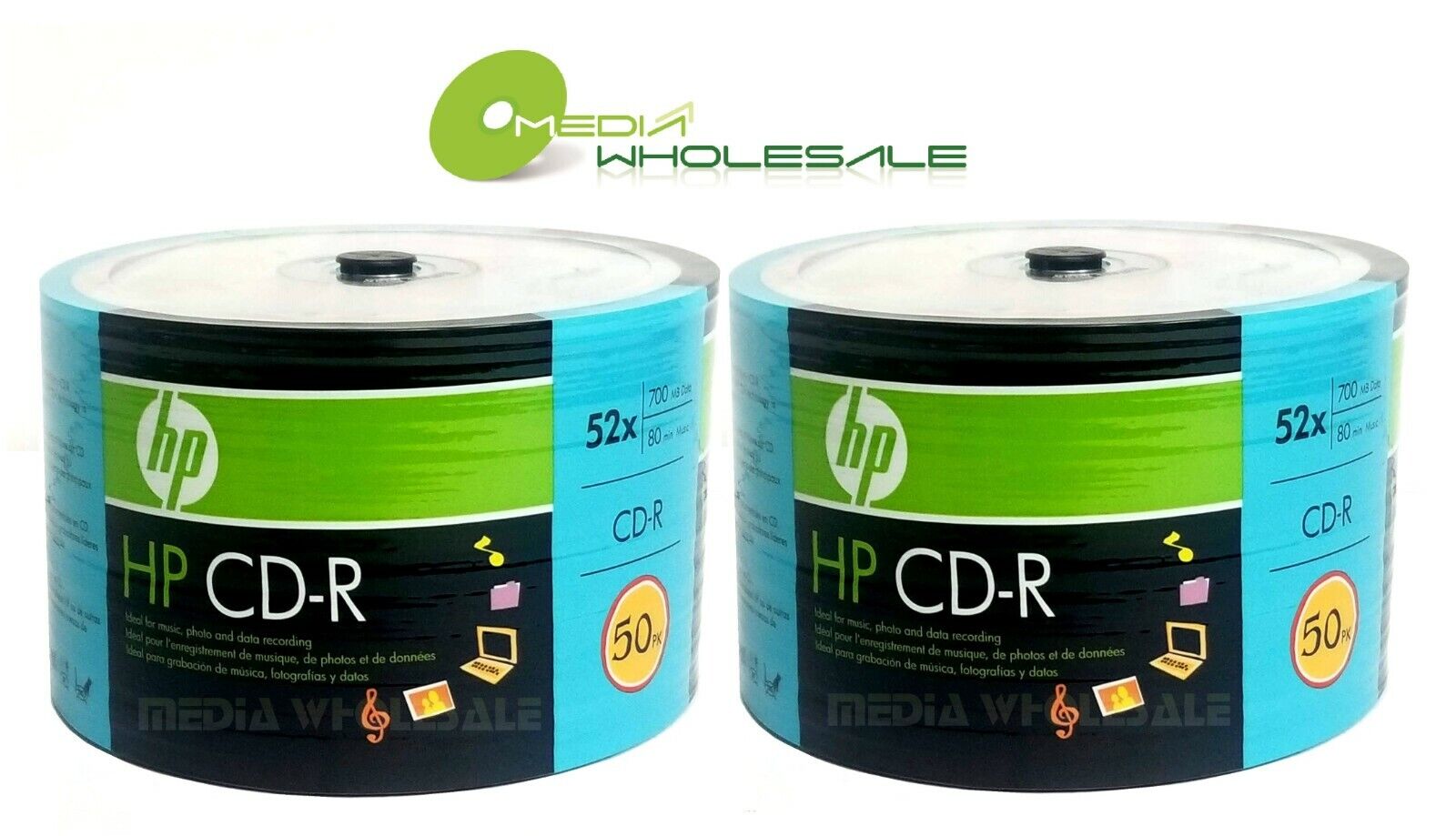 100 HP CD-R CDR Logo Top Discs Blank 52X 700MB 80MIN In ECO Spindle (Storage)