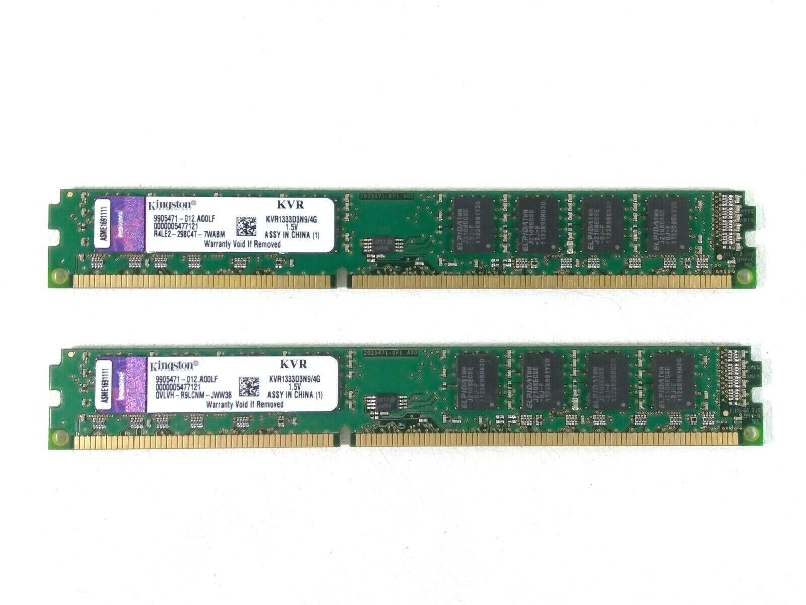 Kingston 4GB PC3-10600 DDR3 1333 MHz KVR1333D3N9/4G PC DIMM Ram Memory Lot of 2