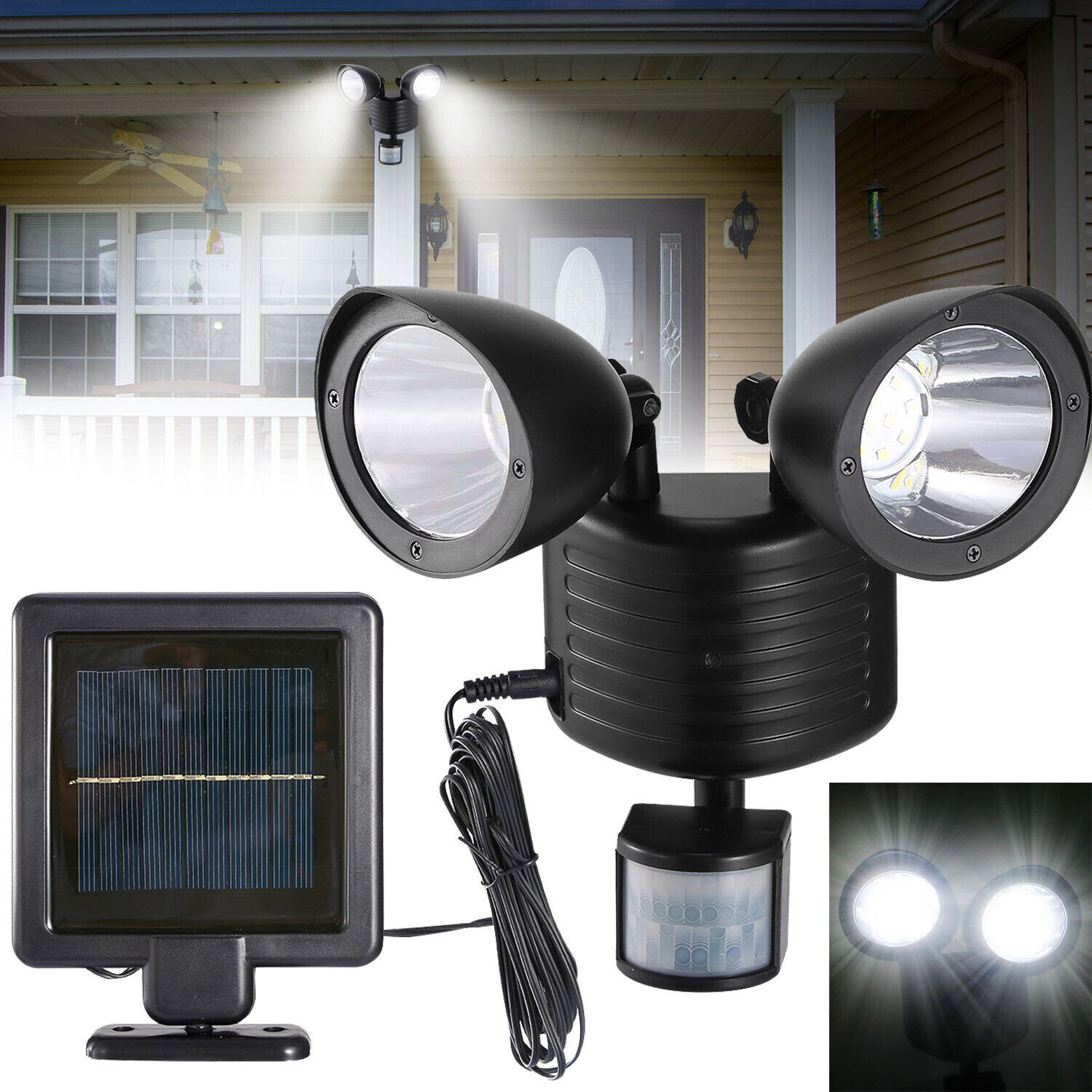 Solar Powered Motion Sensor Light Dual Head 22 LED Security Floodlight Outdoor