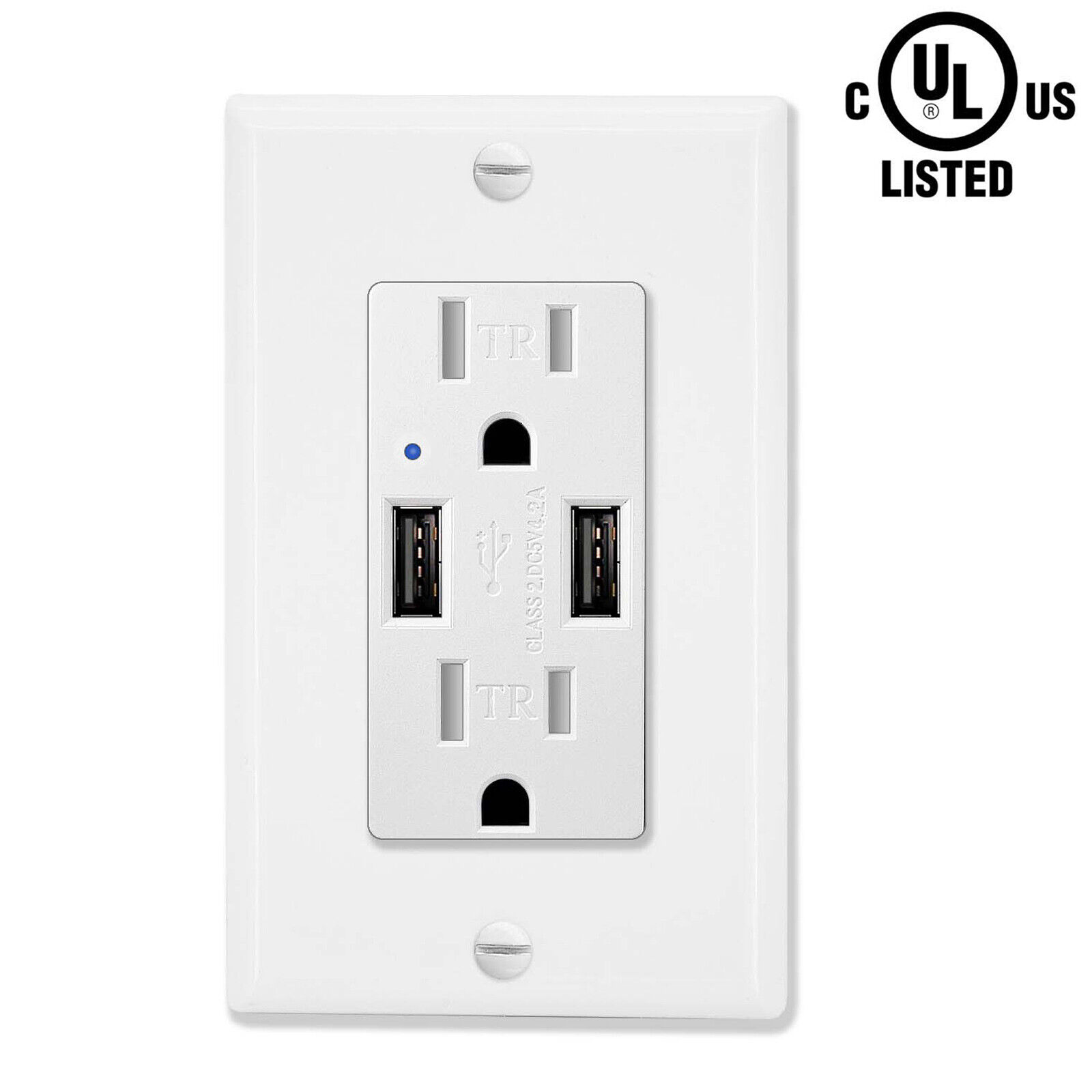 4.2A Dual USB Port Wall Outlet Socket Power Charger Receptacle w/ Plate TR UL