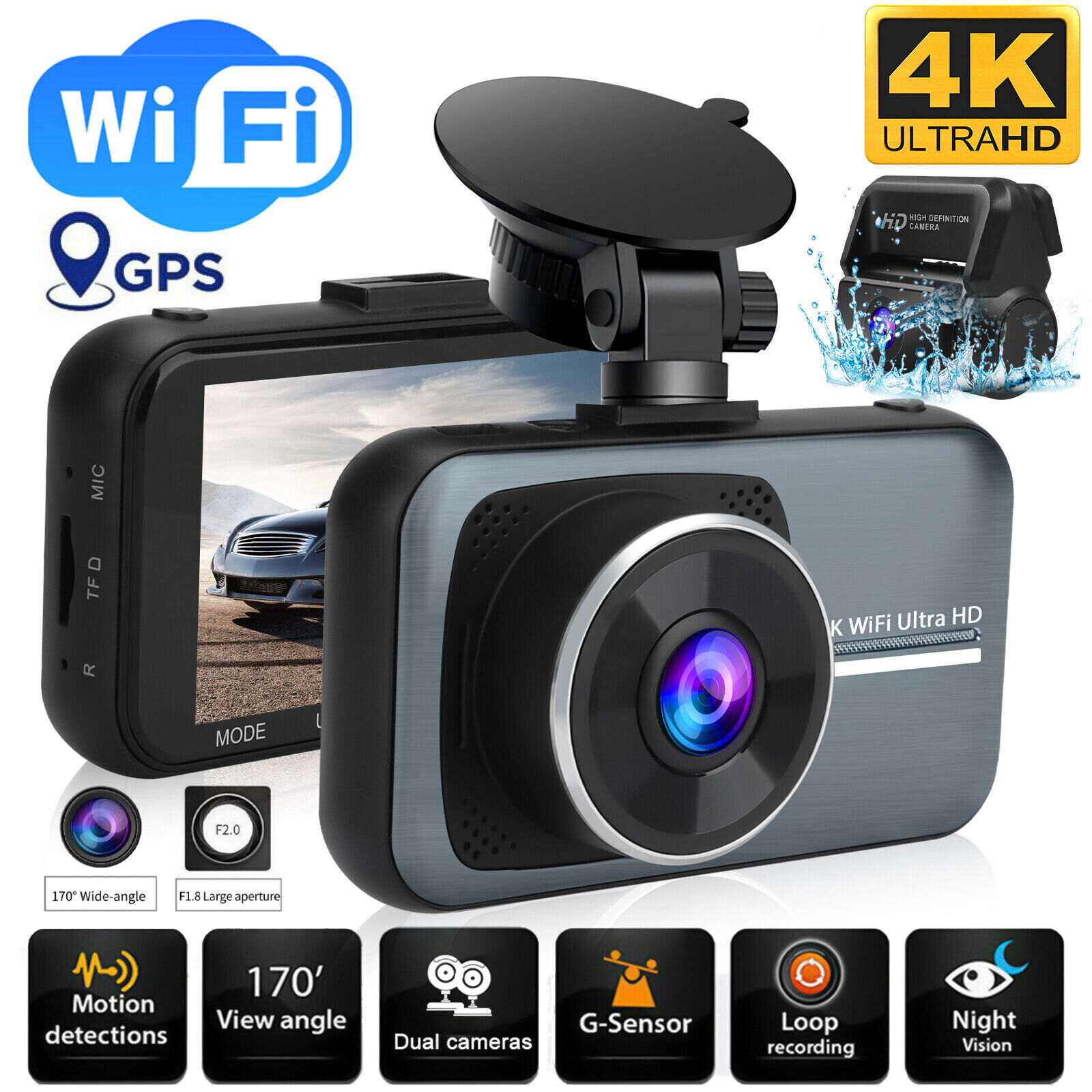 Dual Lens WIFI Dash Cam Car DVR Front Rear Recorder Camera Night Vision G-Sensor