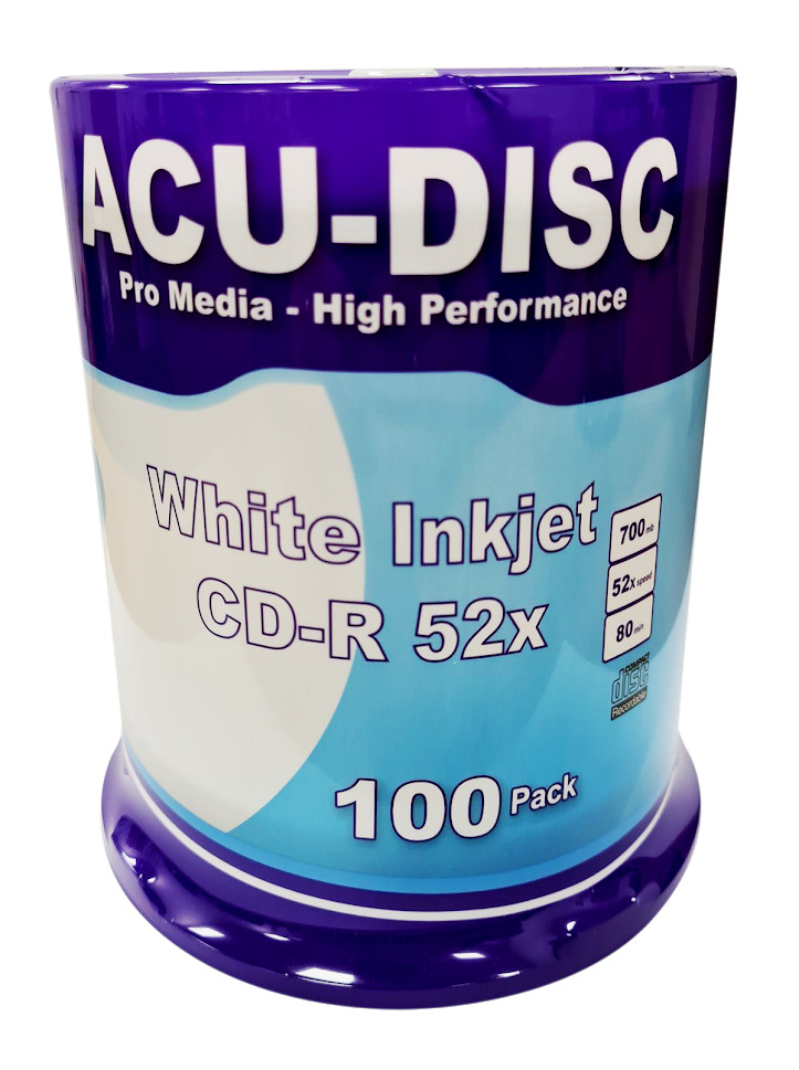 100x ACU-DISC White Inkjet Printable CD-R Blank Disc Full Face (52x) 700MB