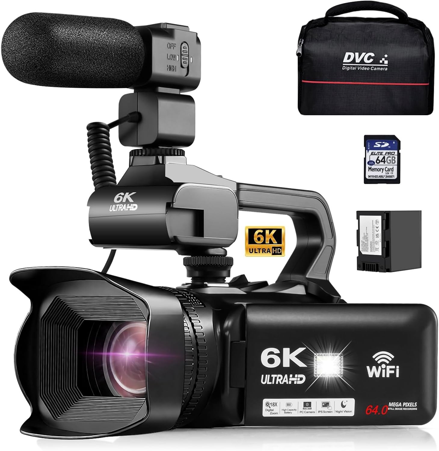 6K UHD Camcorder Video Camera with WIFI, 64MP IR Night Vision 18X Digital Zoom 6K UHD Camcorder Video Camera with WIFI, 64MP IR Night Vision 18X Digital Zoom