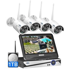 Used Hiseeu Security Camera System, 10'' Monitor, 1TB HDD, 10CH NVR, 4PCS Camera picture
